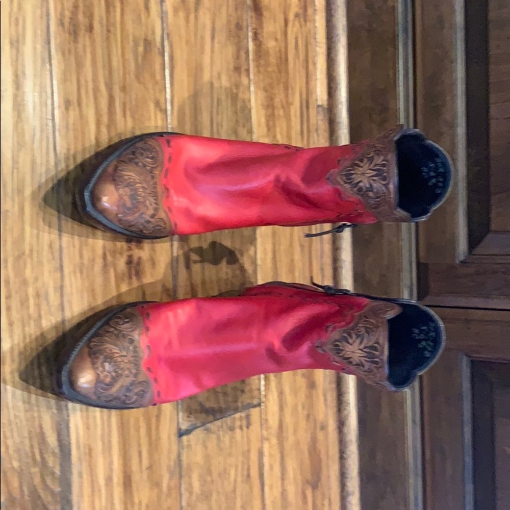 Stallion Ladies red leather inlay western boots